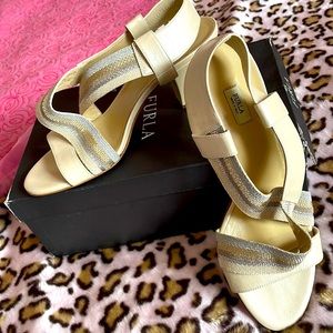 Like new! FURLA sandals. Iridescent cream , gold and silver.